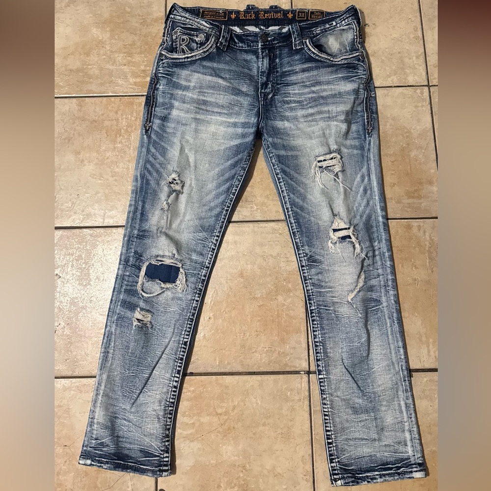 Rock Revival Faded Blue Distressed Jeans